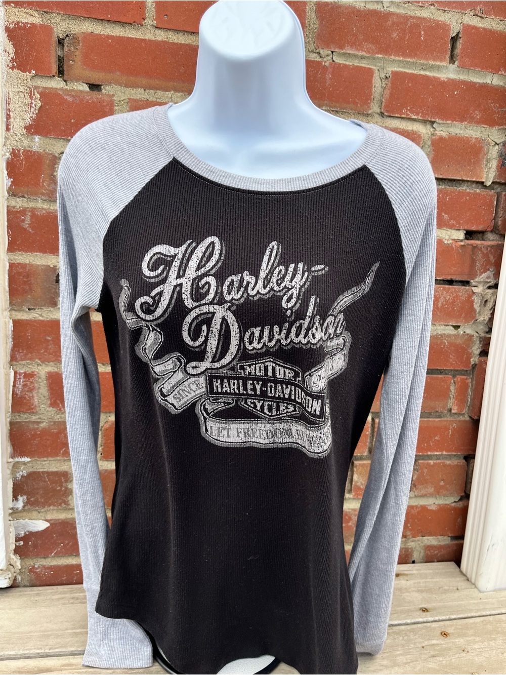 Harley-Davidson Gray & Black Ribbed Long Sleeve